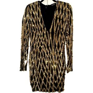 Akira Elegant Black Gold Sequin Dress w/ Spikes, sz XL